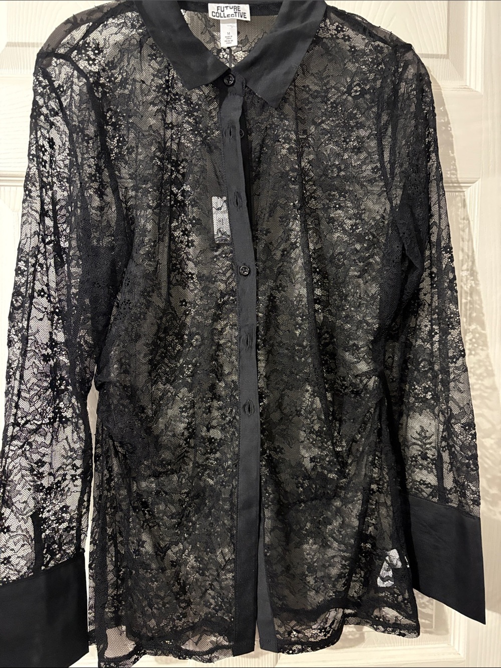 Future Collective Black Lace Button-Front Sheer Jacket
